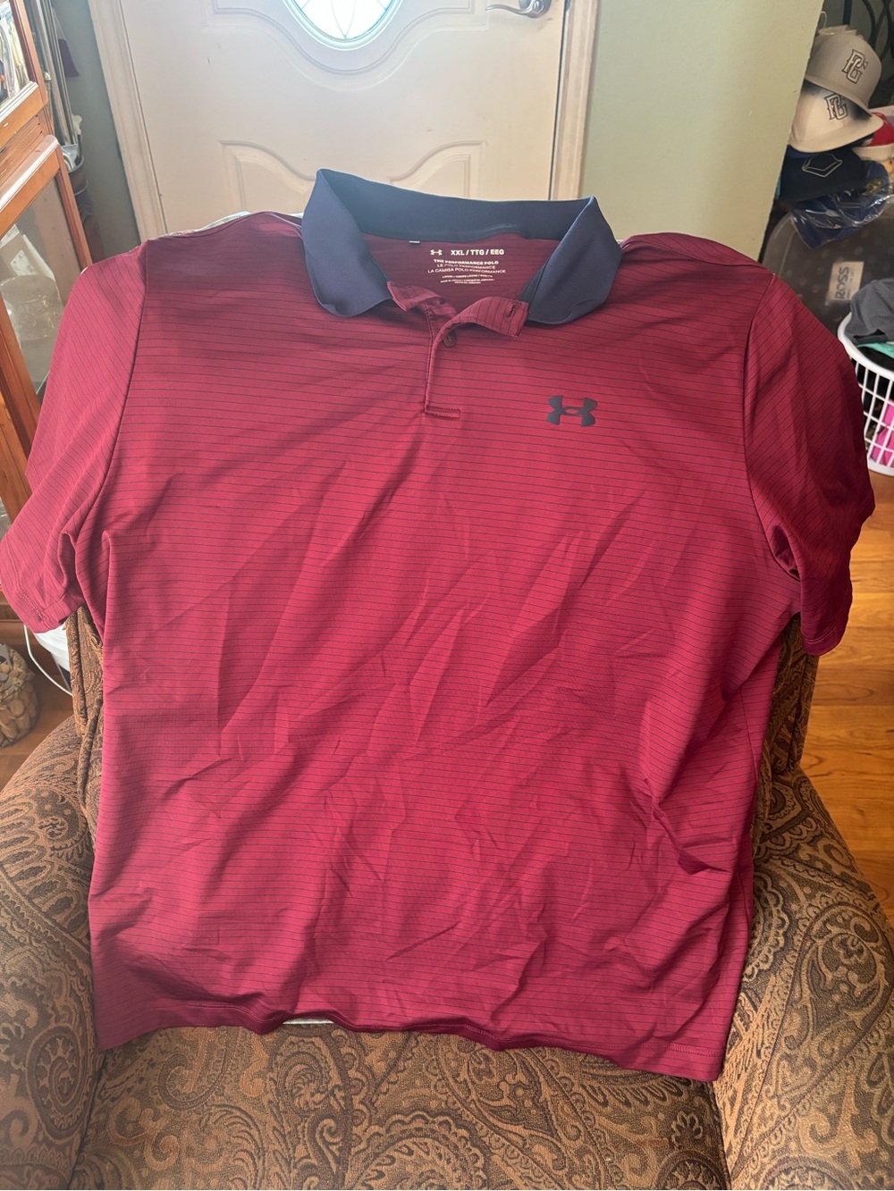 Under Armour Men’s Maroon Polo with Navy Collar